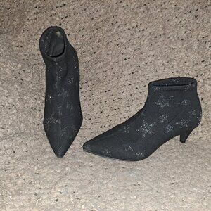 DESIGN LAB-LORD & TAYLOR-Tessie-Black Stretch/Silver Stars-Sz 7.5-Excellent